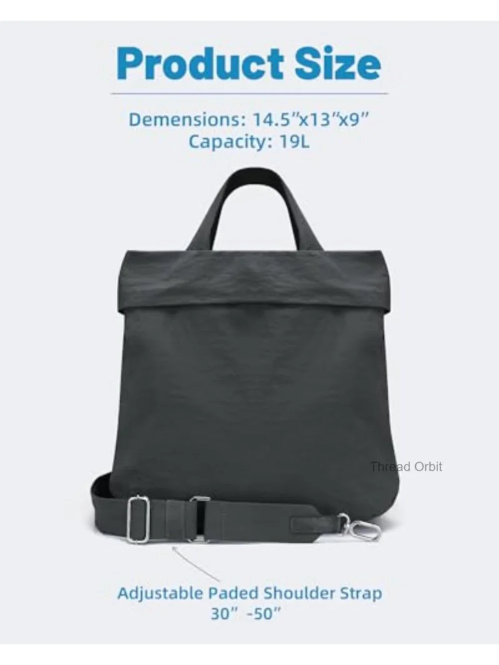 Large Hobo Crossbody Bag 19L Nylon Tote with Straps for Travel Gym